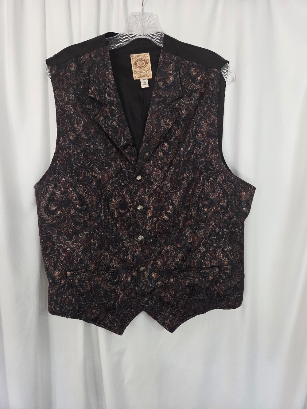 Wah Maker Vintage Frontier Style Waistcoat Vest - Black/Burgundy Size XL